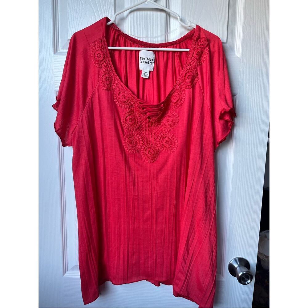 Laundry Blouse 3XL Women's Coral Lace NWT Boho Red Short Sleeve